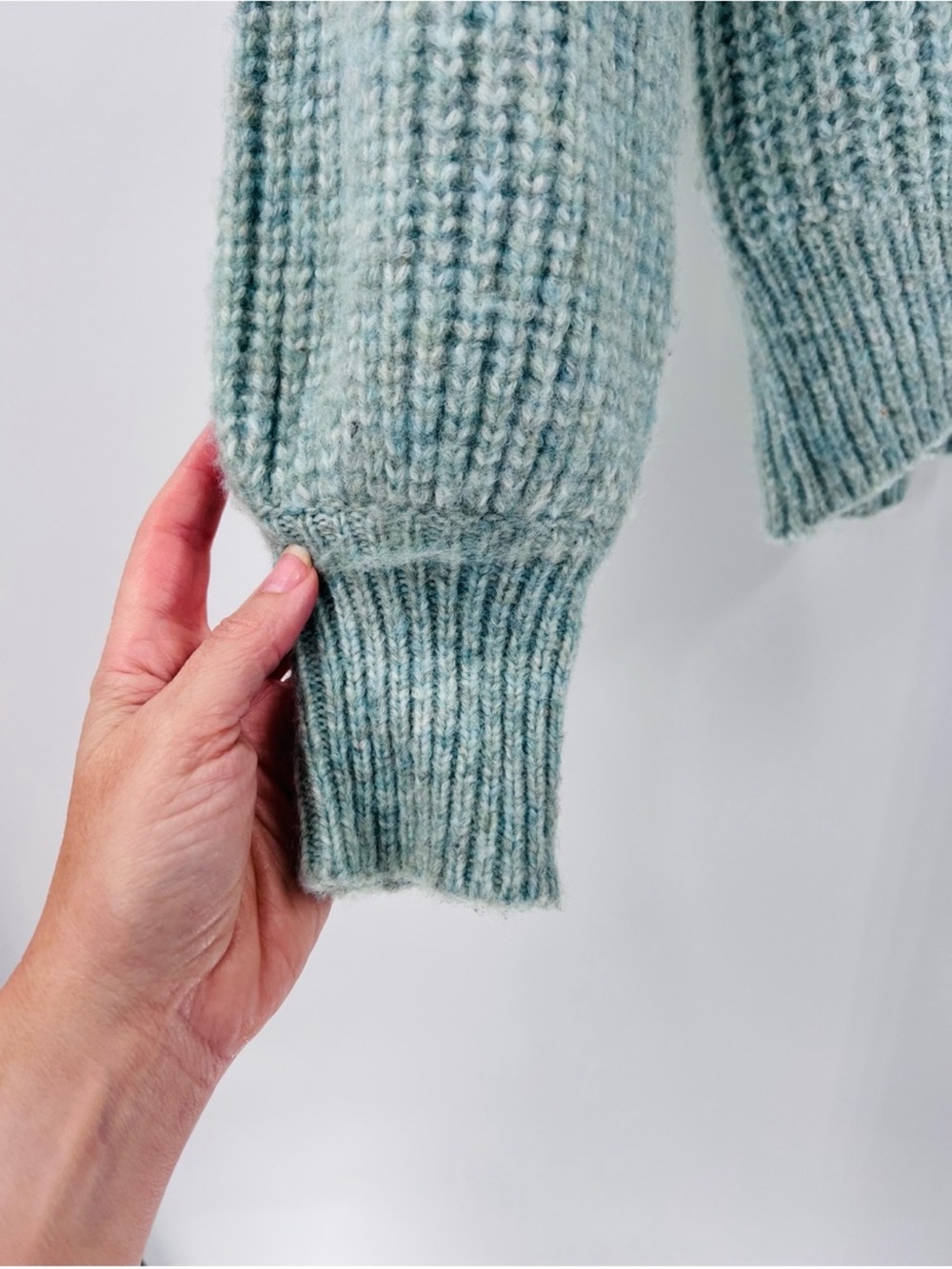 Sonoma Goods For Life M Sweater Dusty Mint Sage Cable Knit Chunky Balloon Sleeve - Picture 5 of 8